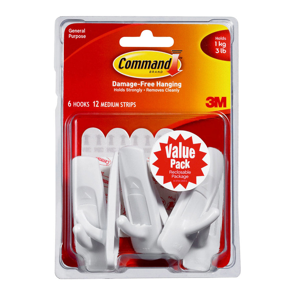 Command Hook 17001-6 Medium White Value, Pack of 6 - Cafe Supply