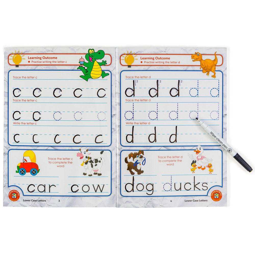 LCBF Wipe Clean Learning Book Lower Case Letters w/Marker - Cafe Supply