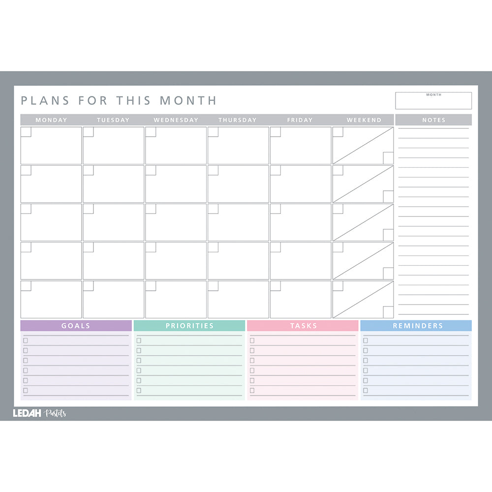 Ledah Pastels Monthly Desk Planner A3 20 Sheets