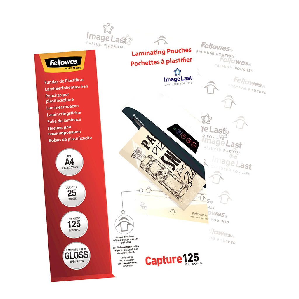 Fellowes Laminating Pouches A4 Gloss 125 Micron, Pack of 25 - Cafe Supply