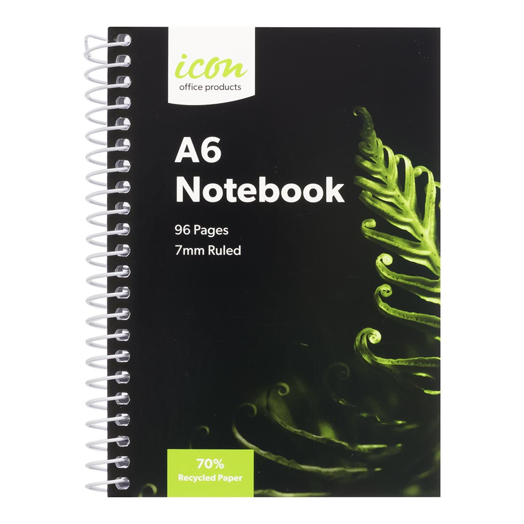 Icon Spiral Notebook A6 Soft cover 96 pg 70% Rec - Cafe Supply