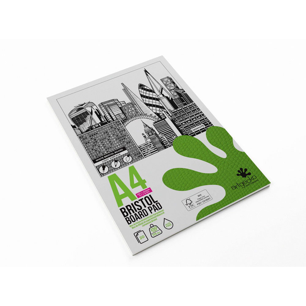 ArtGecko Pro Bristol Board Pad A4 20 Sheets 250gsm White Board - Cafe Supply