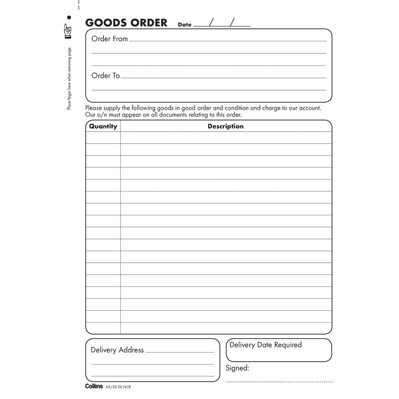 Collins Goods Order A5/50DL Duplicate No Carbon Required - Cafe Supply