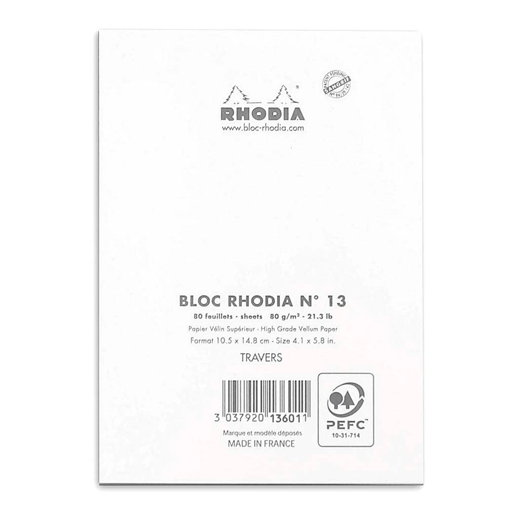 Rhodia Bloc Pad No. 13 A6 Lined White - Cafe Supply