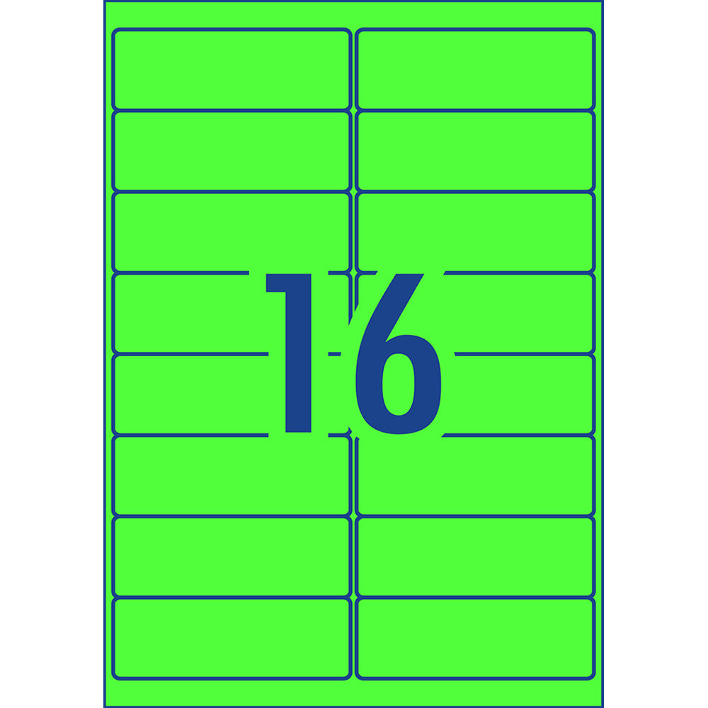 Avery Shipping Label L7162FG Fluoro Green 99.1x34mm 16up 25 Sheets Laser - Cafe Supply