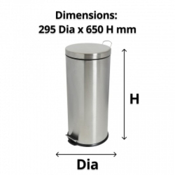 30L Round Stainless Steel Pedal Bin - Cafe Supply