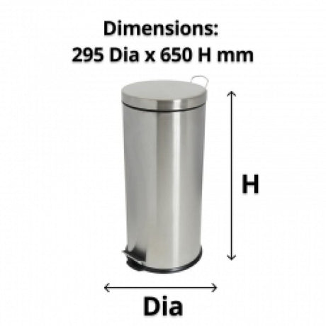30L Round Stainless Steel Pedal Bin - Cafe Supply