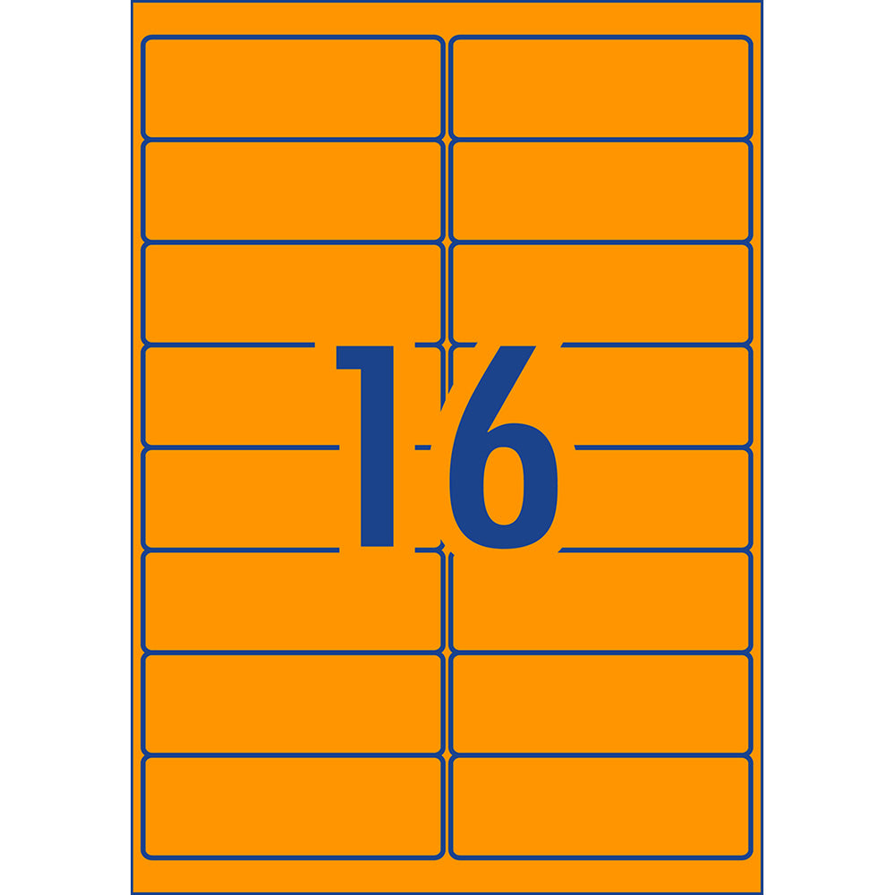 Avery Shipping Label L7162FO Fluoro Orange Laser 99.1x34mm 16up 25 Sheets - Cafe Supply
