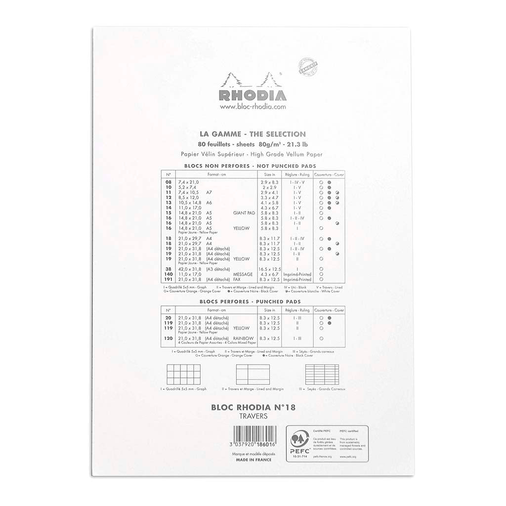 Rhodia Bloc Pad No. 18 A4 Lined White - Cafe Supply