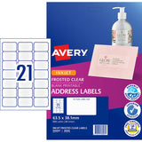 Avery Label J8560 Frosted Clear 63.5mmx38.1mm 21up 25 Sheets Inkjet - Cafe Supply