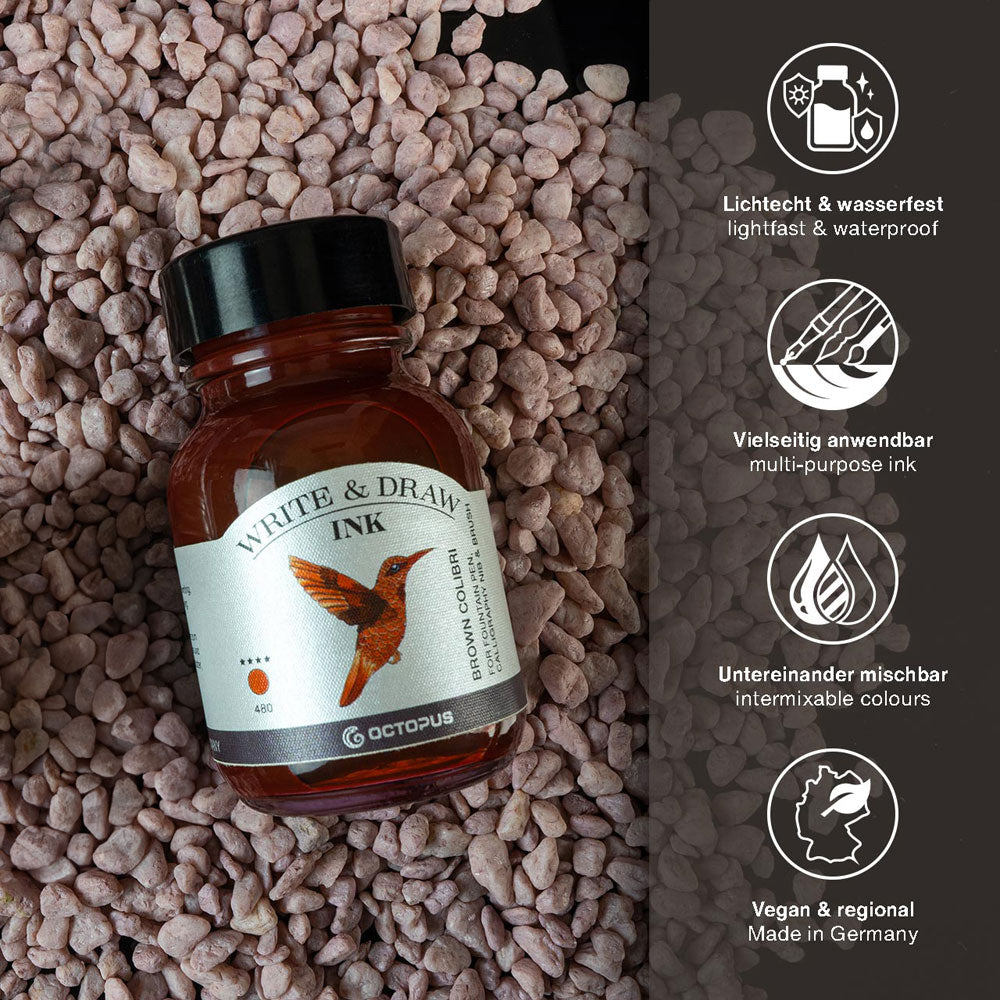 Octopus Fluids Write and Draw Ink 480 Brown Colibri 50ml - Cafe Supply
