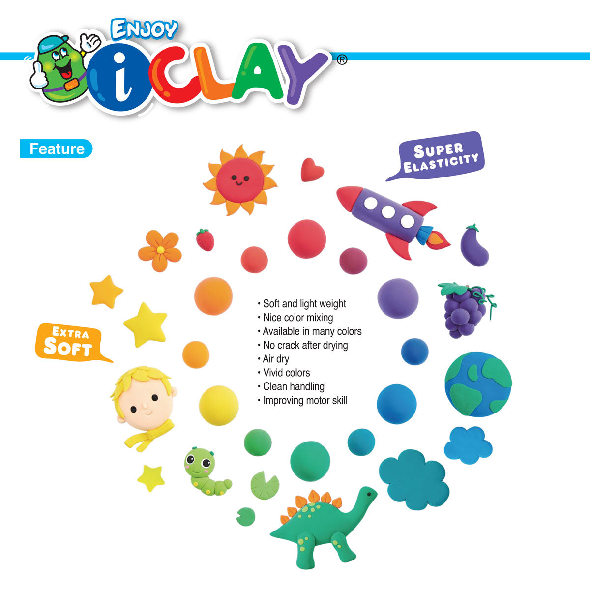 Amos i-Clay Modelling Clay Kit 18g x 6 pieces with Modelling Tools - Cafe Supply