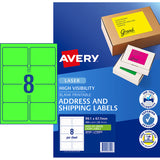 Avery Shipping Label L7165FG Fluoro Green 99.1x67.7mm 8up 25 Sheets - Cafe Supply