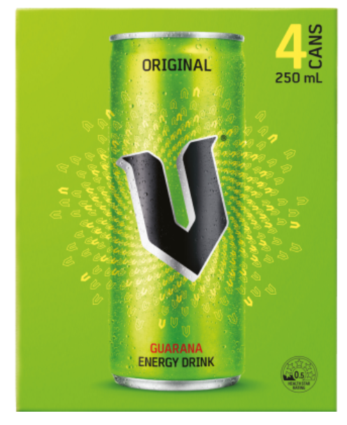 V Green Guarana Energy Drink 4 x 250ml