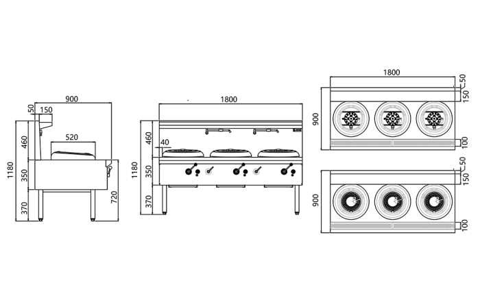 JASPER Triple Wok Range(duckbill burner) LPG - Cafe Supply