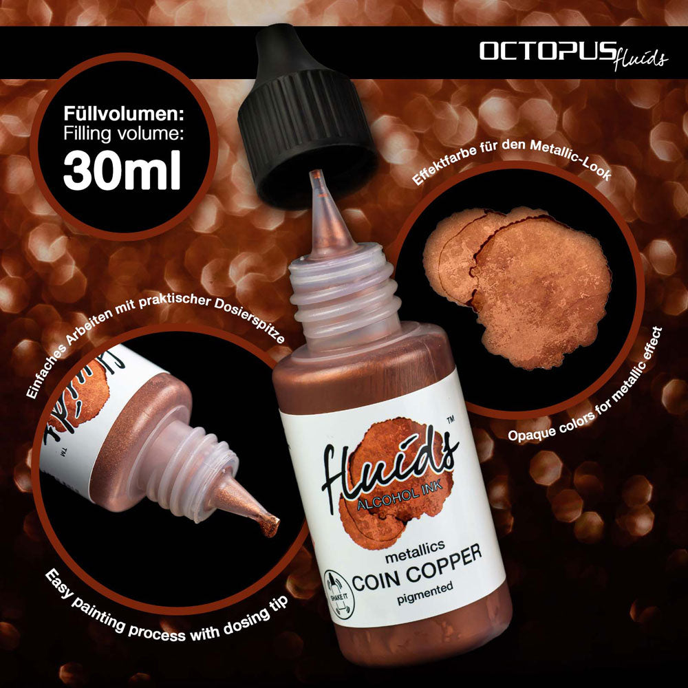 Octopus Fluids Alcohol Ink Coin Copper Metallic 30ml - Cafe Supply