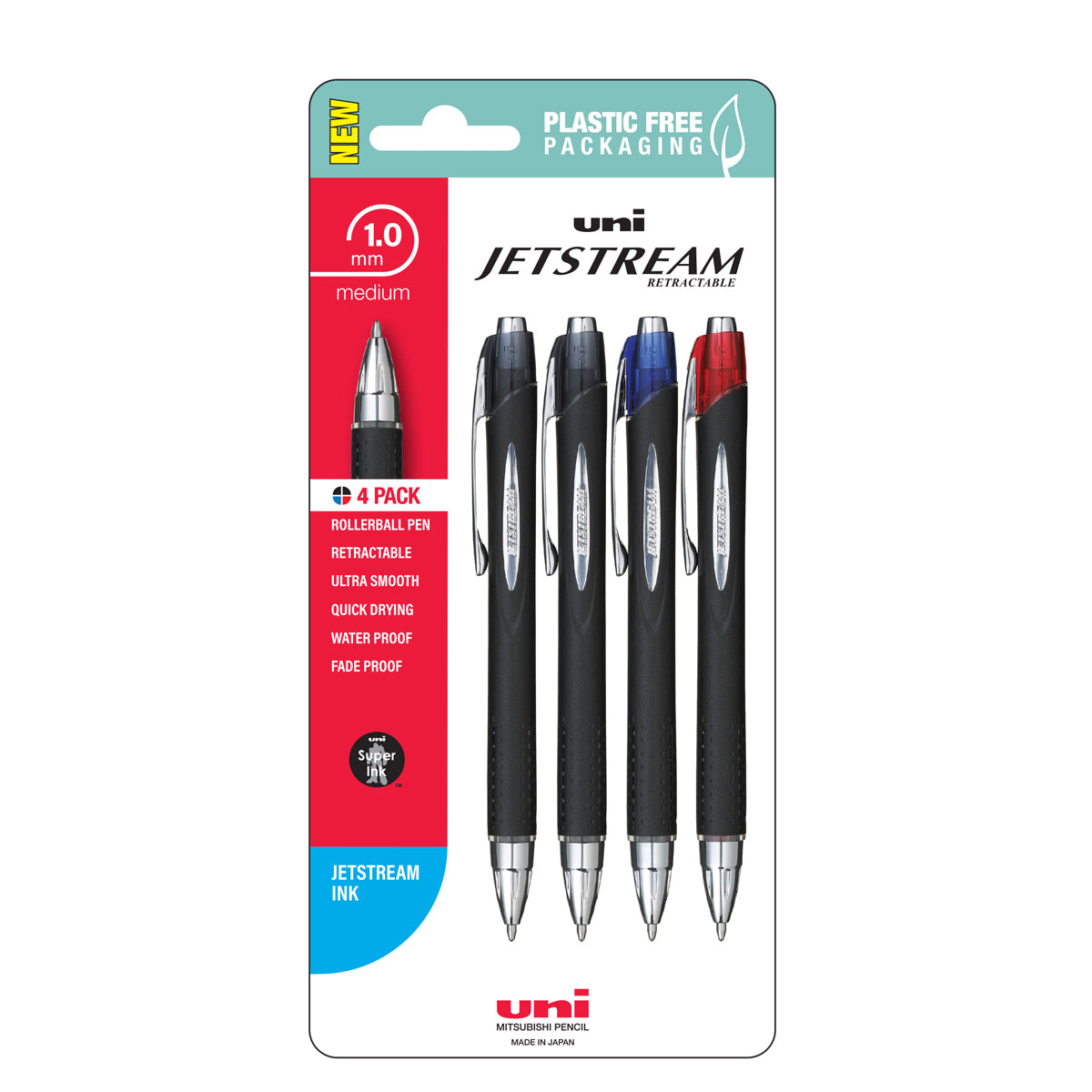 Uni Jetstream 1.0mm Medium Retractable Assorted Hangsell Pk4 - Cafe Supply