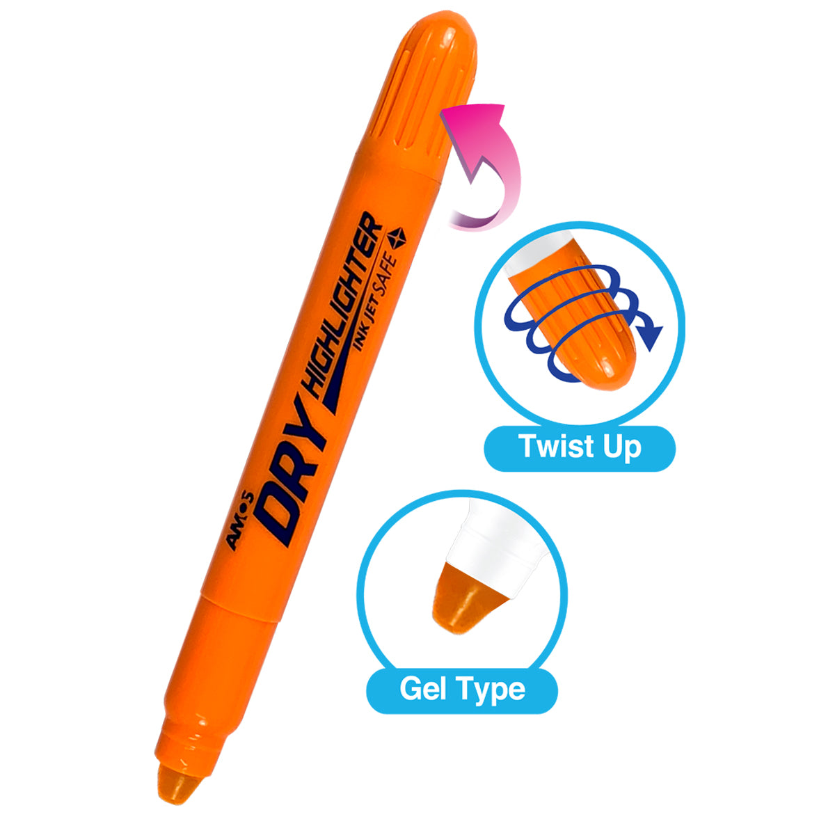 Amos Dry Highlighter Fluoro Orange - Cafe Supply