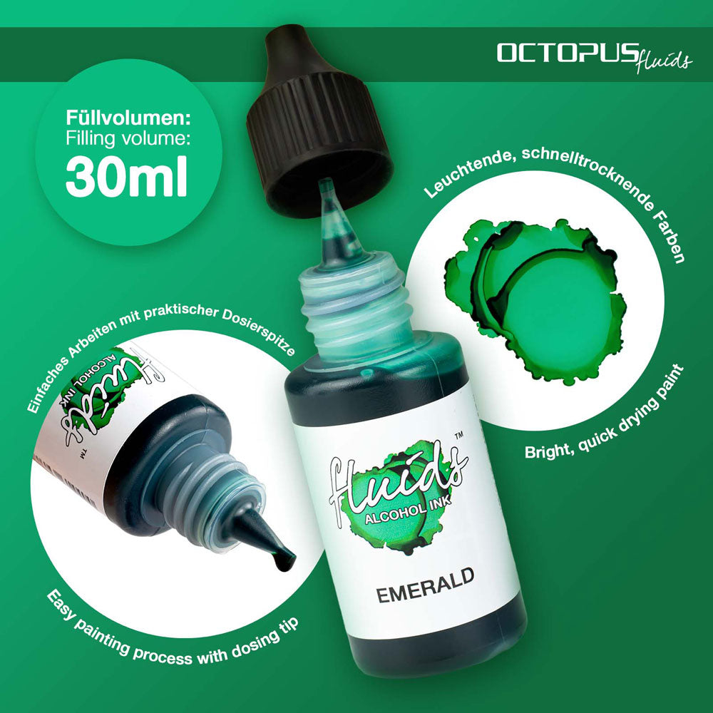 Octopus Fluids Alcohol Ink Emerald Green 30ml - Cafe Supply
