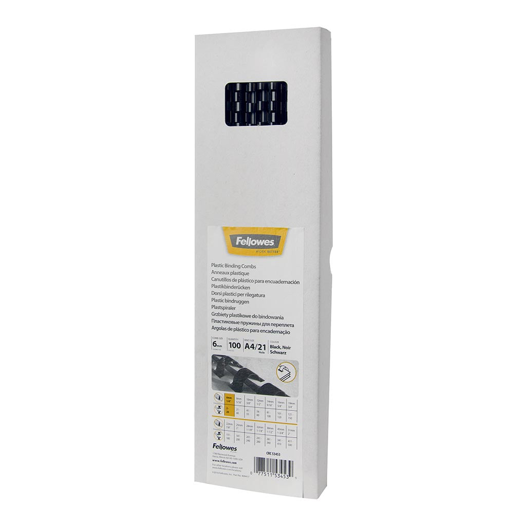 Fellowes Plastic Binding Coils 6mm Black, Pack of 100 - Cafe Supply