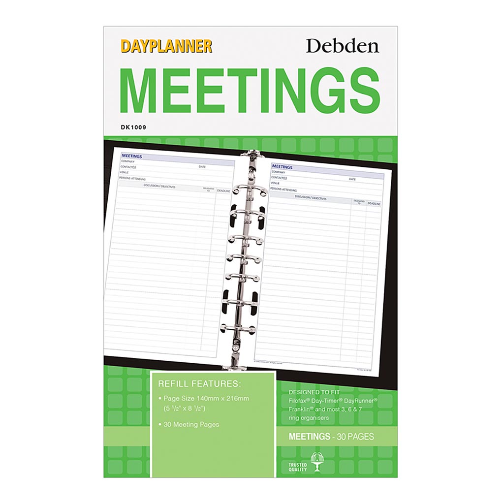 Debden Desk Dayplanner Refill Meetings - Cafe Supply