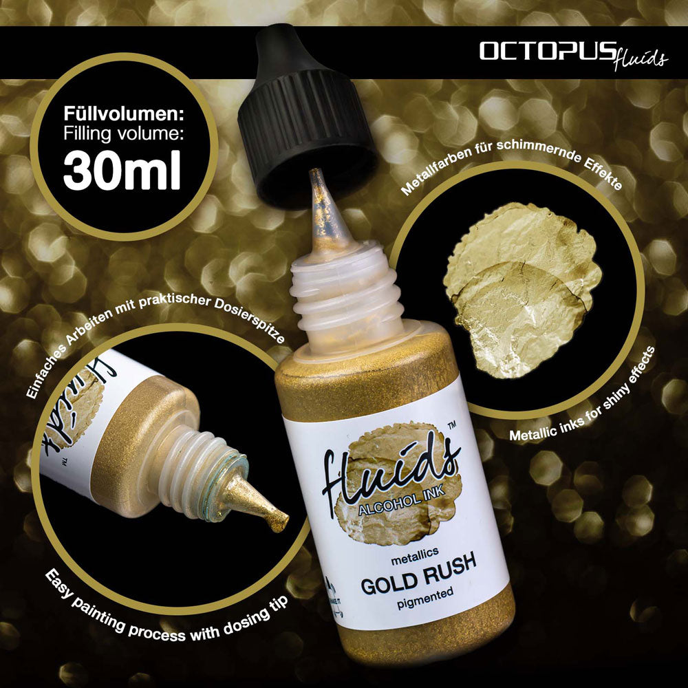 Octopus Fluids Alcohol Ink Gold Rush Metallic 30ml - Cafe Supply