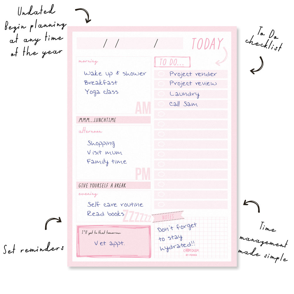 Pukka Carpe Diem Daily Planner Pad Ballerina Pink - Cafe Supply