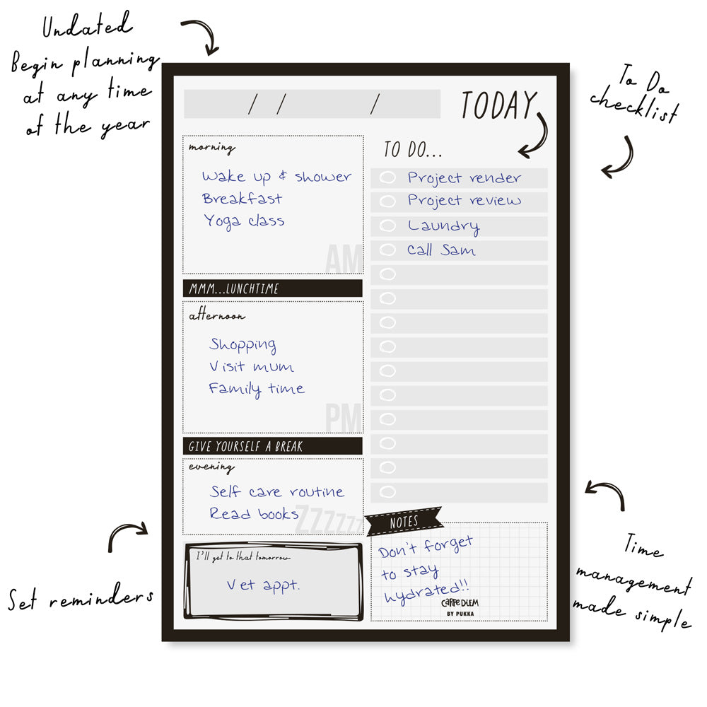 Pukka Carpe Diem Daily Planner Pad Black - Cafe Supply