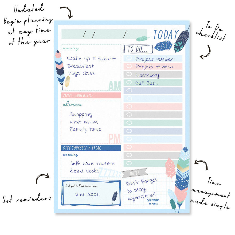 Pukka Carpe Diem Daily Planner Pad Feathers - Cafe Supply