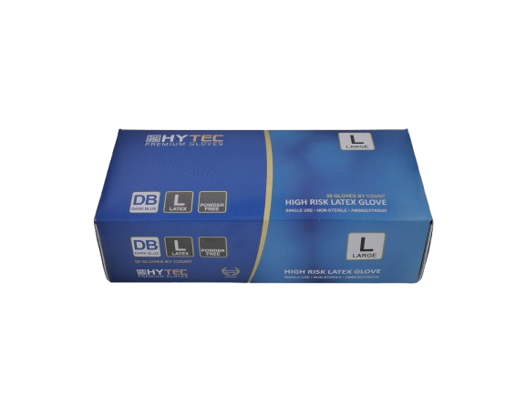 Hytec Dark Blue Hi Risk Latex Gloves, Powder Free - Cafe Supply