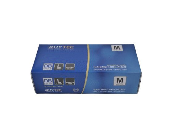 Hytec Dark Blue Hi Risk Latex Gloves, Powder Free - Cafe Supply