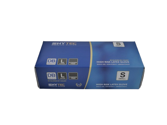 Hytec Dark Blue Hi Risk Latex Gloves, Powder Free - Cafe Supply