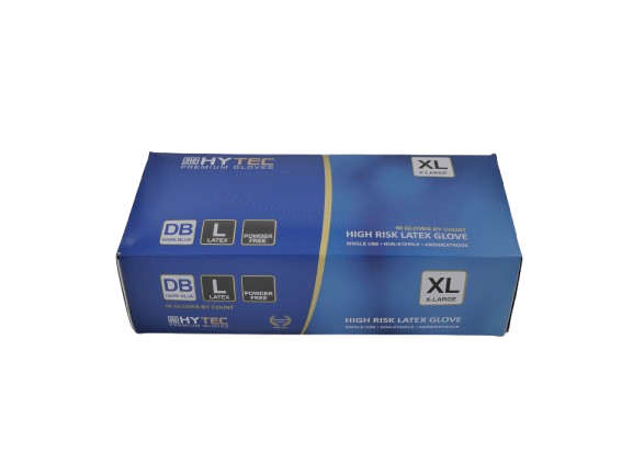 Hytec Dark Blue Hi Risk Latex Gloves, Powder Free - Cafe Supply
