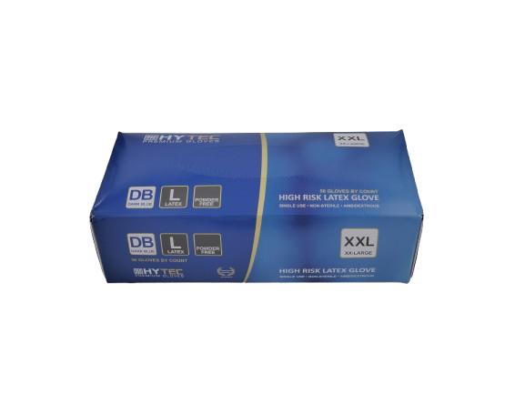 Hytec Dark Blue Hi Risk Latex Gloves, Powder Free - Cafe Supply