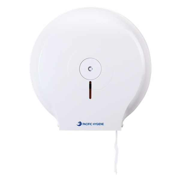 Pacific Hygiene Single Jumbo Toilet Roll Dispenser - White - Cafe Supply