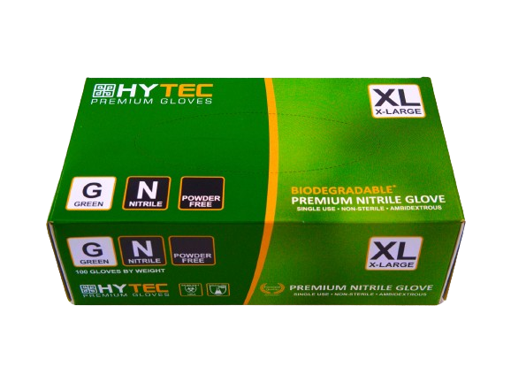 Hytec Green Nitrile Gloves, Powder Free, Biodegradable - Cafe Supply