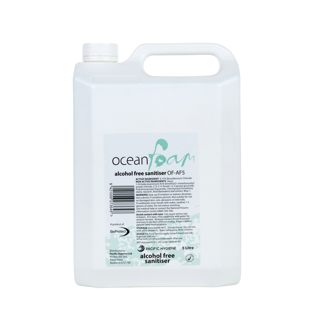 Ocean Foam Alcohol Free Hand Sanitiser 5 Litre - Cafe Supply