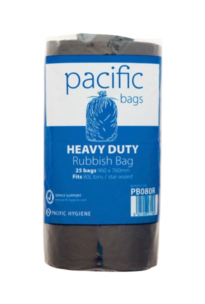 Pacific Rubbish Bag Black 80L Roll - Cafe Supply