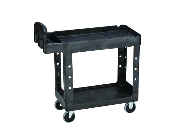 Rubbermaid BRUTE® Heavy Duty Ergo Handle Utility Cart, Lipped Shelf, Small - Black - Cafe Supply