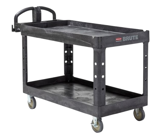 Rubbermaid BRUTE® Heavy Duty Ergo Handle Utility Cart, Lipped Shelf - Large - Cafe Supply