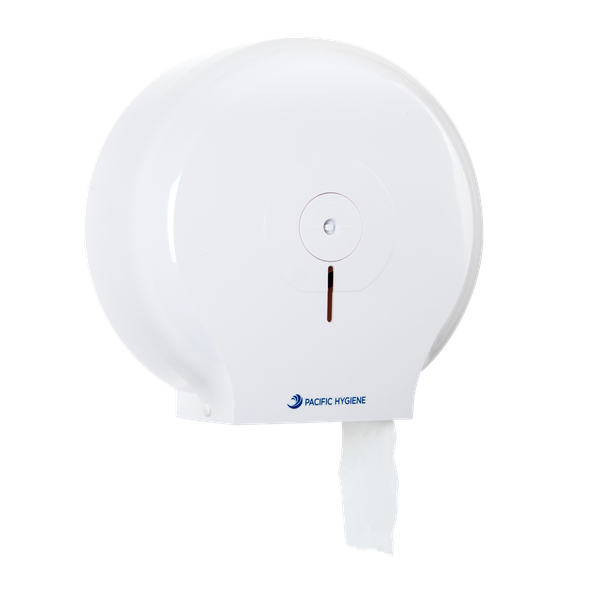 Pacific Hygiene Single Jumbo Toilet Roll Dispenser - White - Cafe Supply