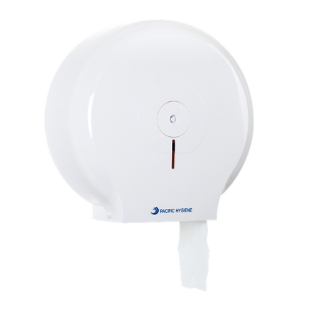 Pacific Hygiene Single Jumbo Toilet Roll Dispenser - White - Cafe Supply