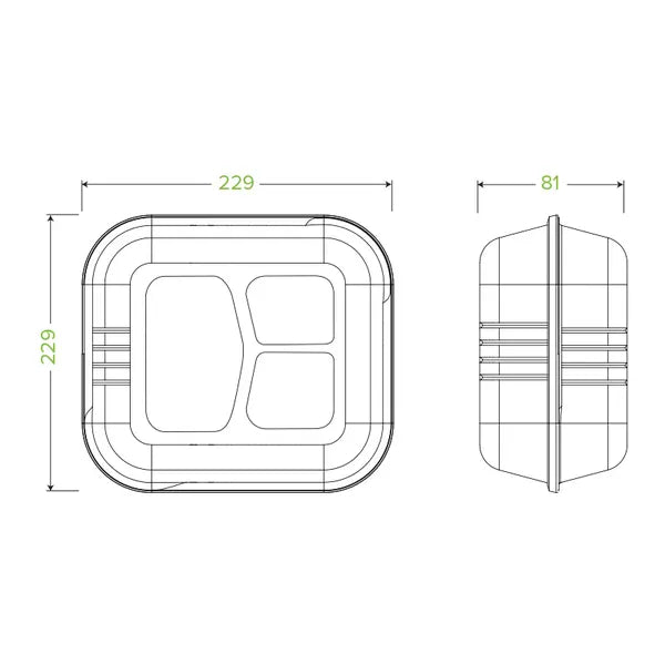 23x23x8cm 3-Compartment White Plant Fibre Clamshell - Cafe Supply