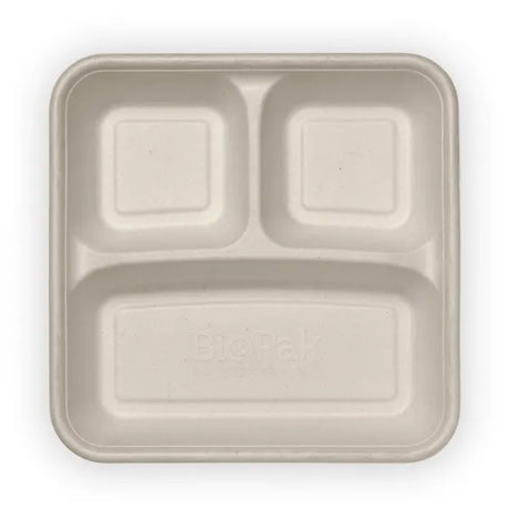 3-Compartment Large Natural Plant Fibre Takeaway Base - Cafe Supply