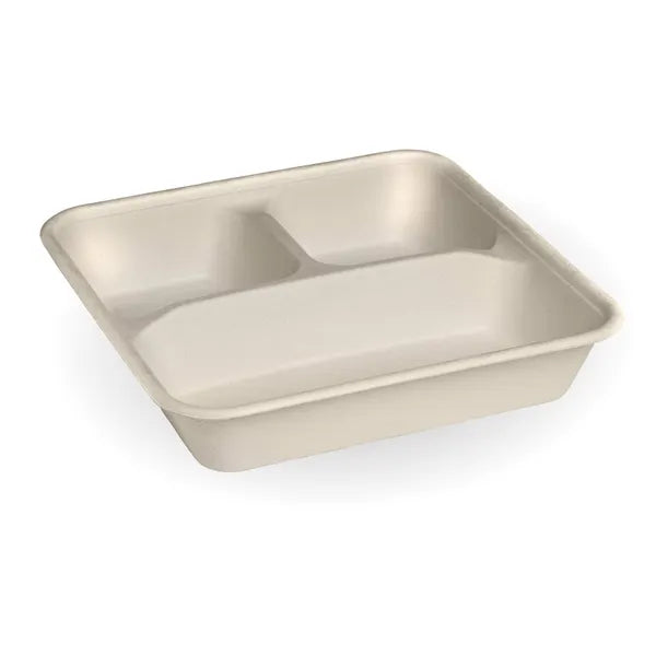 3-Compartment Large Natural Plant Fibre Takeaway Base