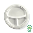 23cm / 9" 3-Compartment Round Plant Fibre Plate - Cafe Supply