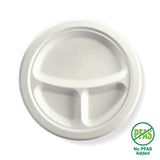 23cm / 9" 3-Compartment Round Plant Fibre Plate - Cafe Supply