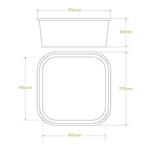 1,200ml White BioBoard Square Takeaway Base