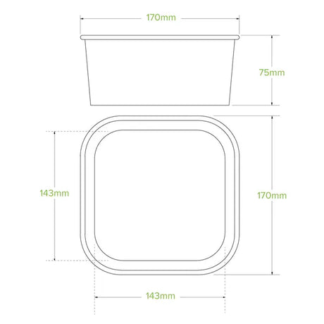 1,400ml White BioBoard Square Takeaway Base - Cafe Supply
