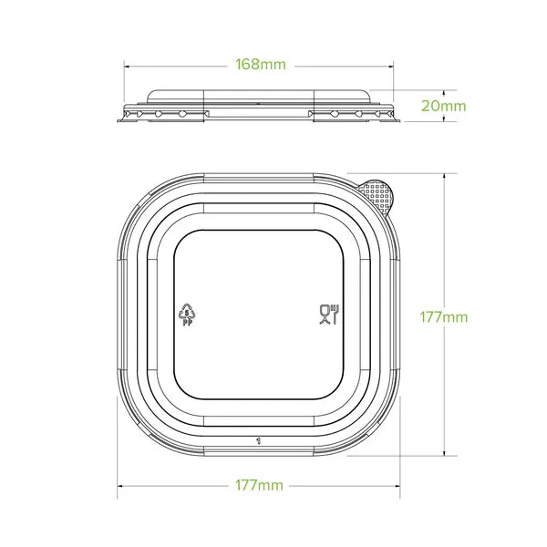 750ml-1,400ml Clear PP Square Takeaway Lid - Cafe Supply